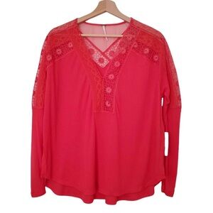 Free People Coral Mesh Lace Long Sleeve